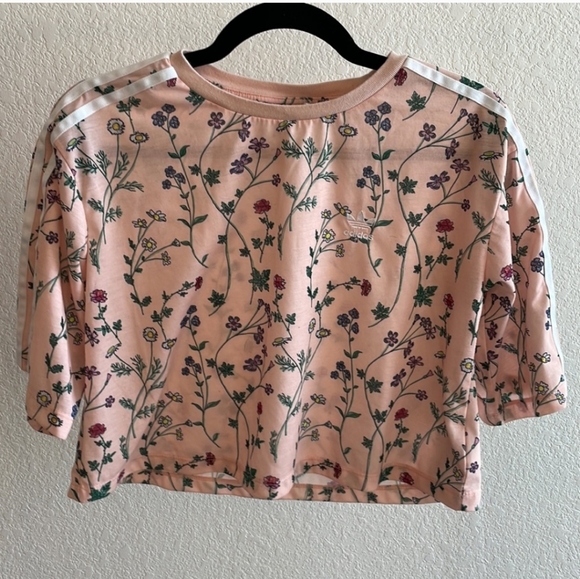 ADIDAS wildflower crop top XS peach multicolor floral short sleeve boxy t-shirt - Picture 15 of 15